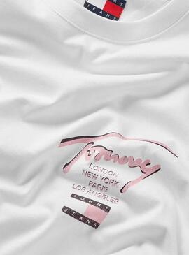 T-shirt Tommy jeans Sign City blanc pour homme