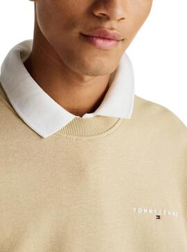 Sweat à capuche Tommy Jeans Linear beige pour homme