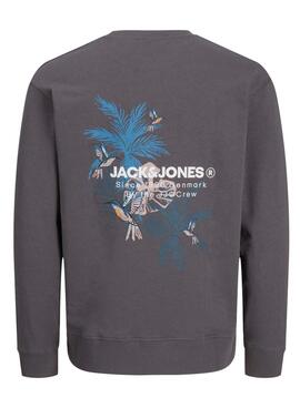 Sweat à capuche Jack and Jones Hawaii gris foncé pour homme