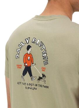 T-shirt El Pulpo Daily Routine verte pour homme.