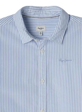 Chemise Pepe Jeans Celso bleue et blanche pour enfant