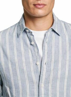 Chemise Pepe Jeans Artor en lin à rayures bleues pour homme