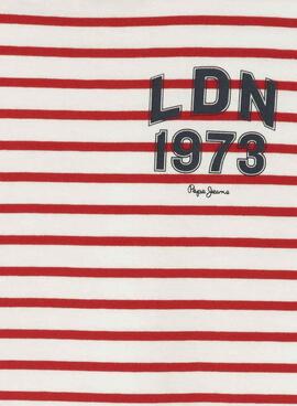 T-shirt Pepe Jeans James à rayures rouge et beige