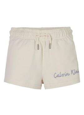 Shorts Calvin Klein Jeans Script blanc pour fille