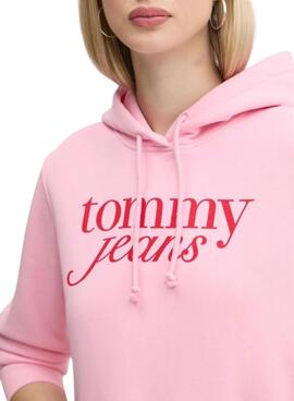 Sweat à capuche Tommy Jeans Ess Logo rose pour femme