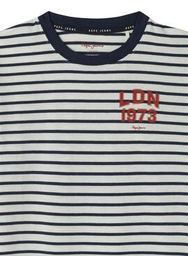 T-shirt Pepe Jeans James blanc et marine pour enfant