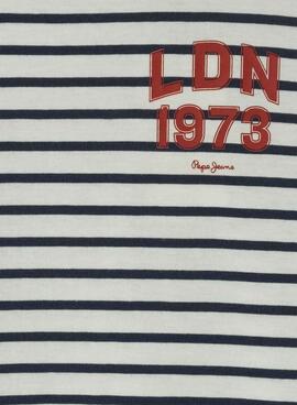 T-shirt Pepe Jeans James blanc et marine pour enfant
