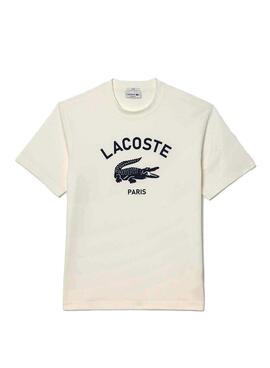 T-shirt Lacoste avec logo imprimé blanc pour homme et femme.