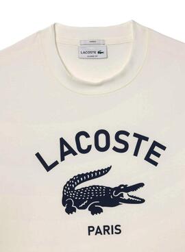 T-shirt Lacoste avec logo imprimé blanc pour homme et femme.
