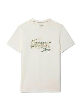 T-shirt Lacoste tennis avec imprimé René Lacoste beige pour homme.