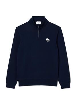 Sweatshirt Lacoste à col montant et fermeture éclair marine pour homme et femme