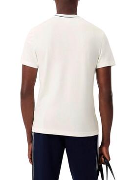 T-shirt Lacoste beige avec col rayé pour homme