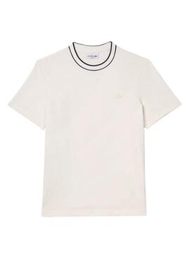 T-shirt Lacoste beige avec col rayé pour homme