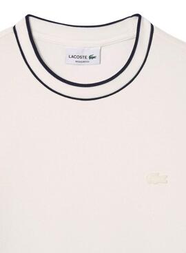 T-shirt Lacoste beige avec col rayé pour homme