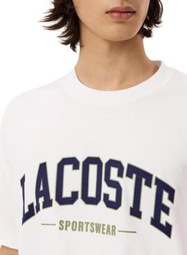 T-shirt Lacoste logo sportif blanc pour homme