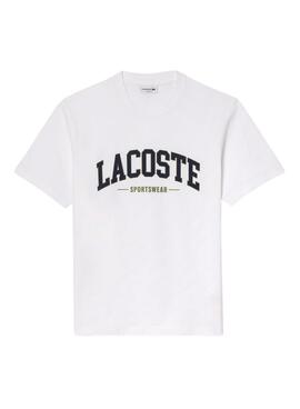 T-shirt Lacoste logo sportif blanc pour homme