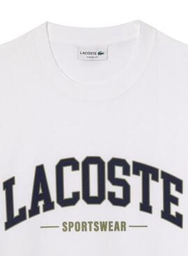 T-shirt Lacoste logo sportif blanc pour homme
