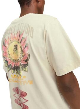 T-shirt Jack and Jones Retiro beige pour homme.