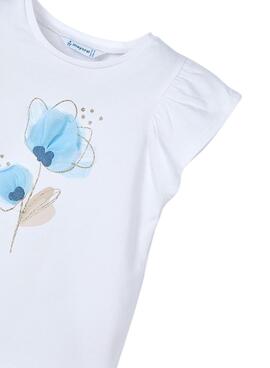 T-shirt Mayoral en relief blanc avec fleurs pour fille