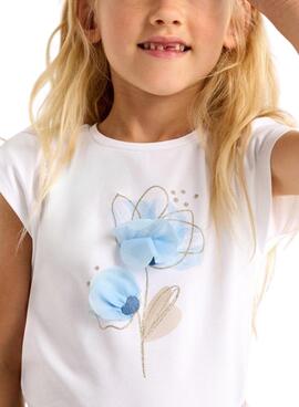 T-shirt Mayoral en relief blanc avec fleurs pour fille