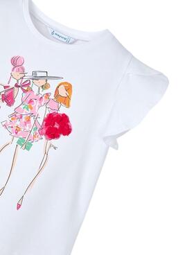 T-shirt Mayoral poupées blanc pour fille.