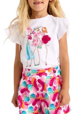 T-shirt Mayoral poupées blanc pour fille.