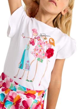 T-shirt Mayoral poupées blanc pour fille.