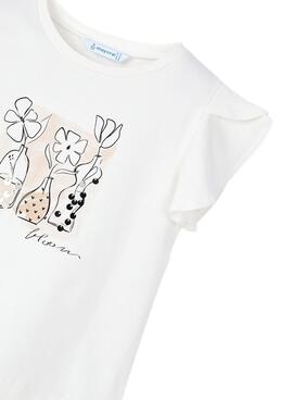 T-shirt Mayoral beige avec applications pour fille