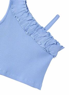 Top asymétrique bleu à volants pour fille