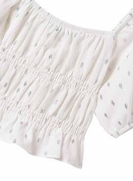 Top Mayoral froncé en mousseline blanc pour fille