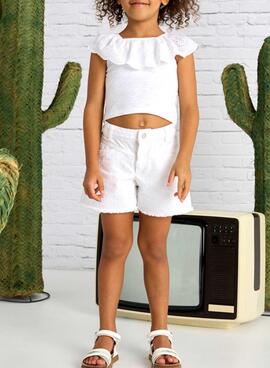 Short Mayoral en gabardina blanca para niña.