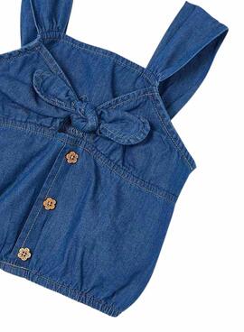 Haut fluide en denim avec nœud de la marque Mayoral pour fille.