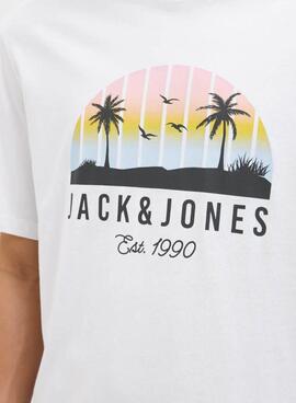 T-shirt Jack and Jones Palm blanc pour homme