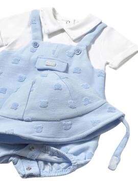 Barboteuse de mayoral, combinaison bleue ciel bonnet nouveau-né
