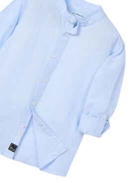 Chemise Mayoral col Mao en lin bleu pour garçon