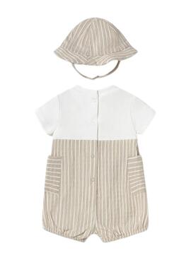 Barboteuse corta et bonnet beige pour bébé