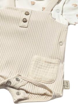 Grenouillère bébé beige avec bavoir Mayoral simulé