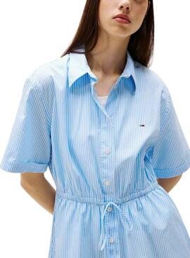 Robe Tommy Jeans Shirt bleue et blanche pour femme
