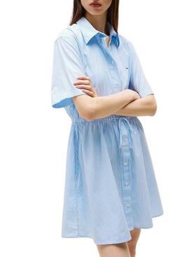 Robe Tommy Jeans Shirt bleue et blanche pour femme