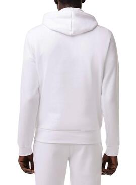 Sweat à capuche en coton éponge blanc Lacoste pour homme