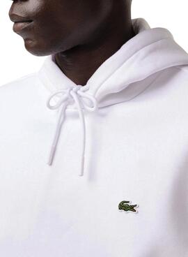 Sweat à capuche en coton éponge blanc Lacoste pour homme