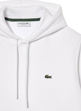Sweat à capuche en coton éponge blanc Lacoste pour homme