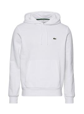 Sweat à capuche en coton éponge blanc Lacoste pour homme