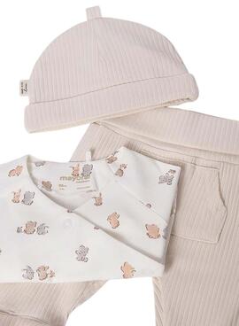 Ensemble 3 pièces Mayoral bonnet beige et chaussettes pour bébé