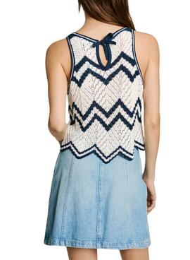 Top Pepe Jeans Ollie blanc et bleu pour femme