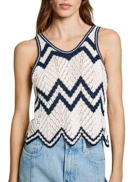 Top Pepe Jeans Ollie blanc et bleu pour femme