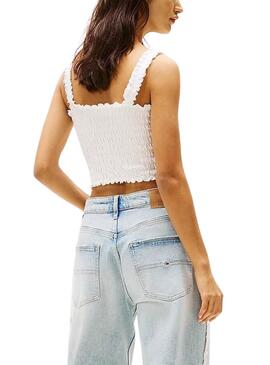 Top Tommy Jeans Smock Varsity blanc pour femme