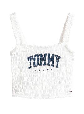 Top Tommy Jeans Smock Varsity blanc pour femme