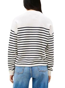 Maillot Tommy Jeans à rayures Varsity blanc et bleu pour femme