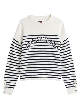 Maillot Tommy Jeans à rayures Varsity blanc et bleu pour femme